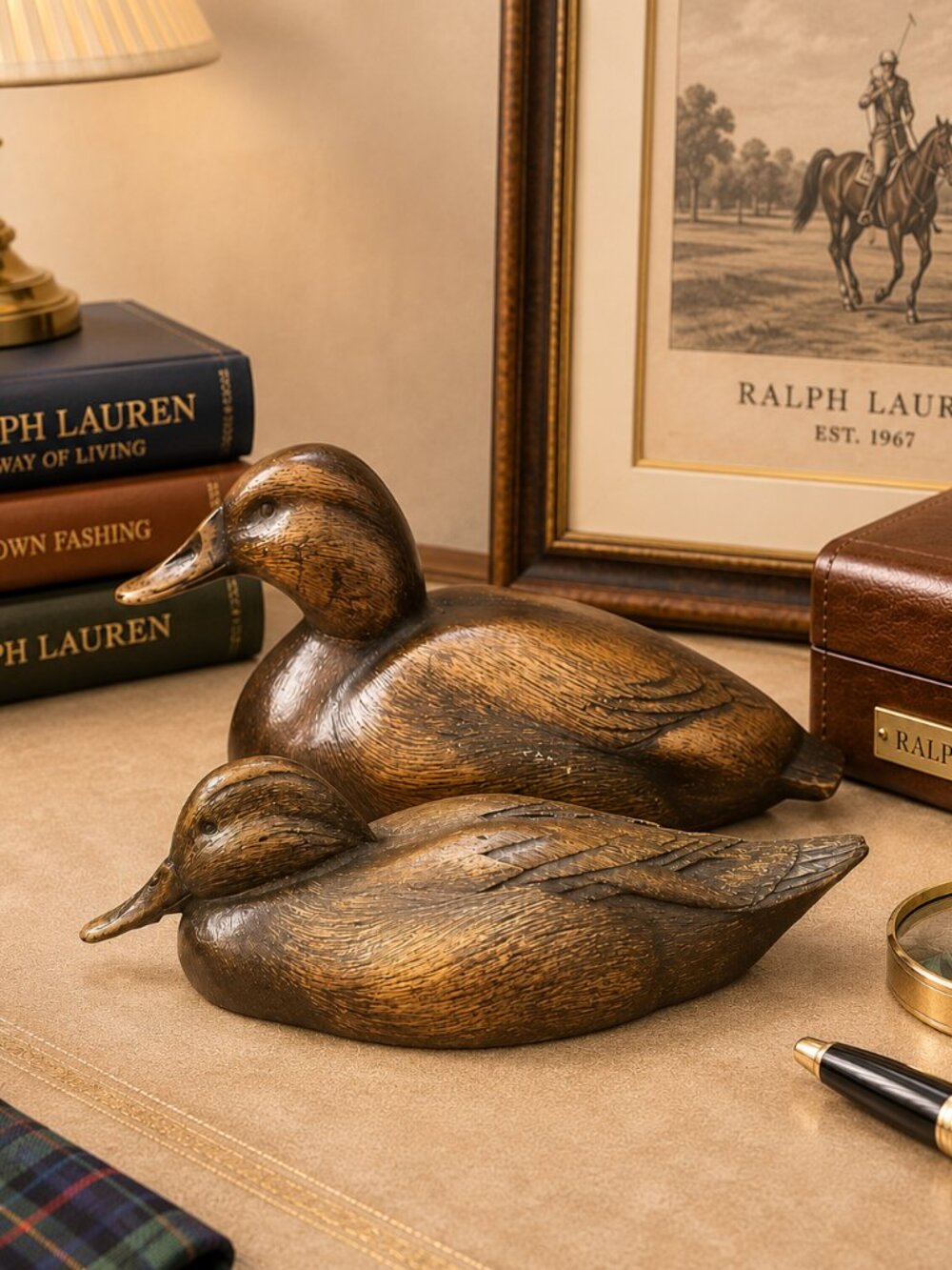 Rare Vintage Hand-Carved Wooden Duck Decoy Pair
